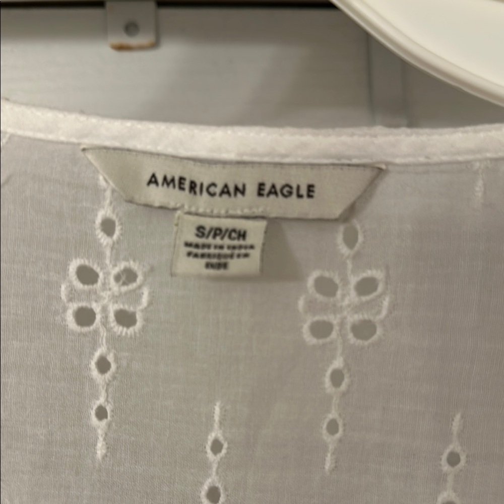 American Eagle Outfitters White Bishop Sleeve Blouse - Picture 2 of 5